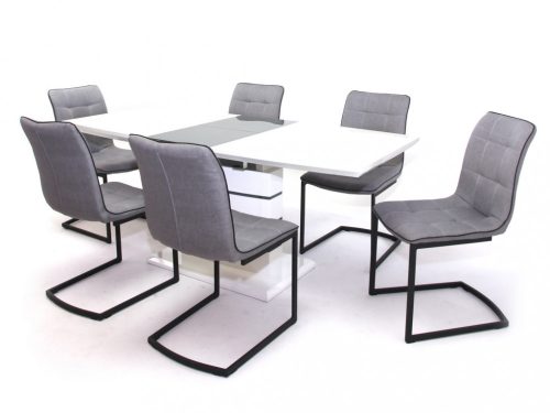 Aurél asztal 140-es Fehér-Szürke + 6 db Aszton szék Világosszürke