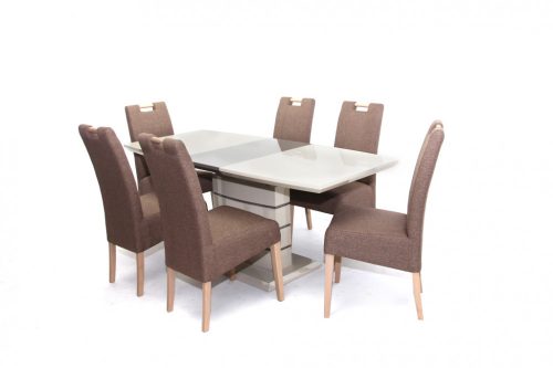 Aurél asztal 140-es cappuccino és barna + 6 db Atos sonoma és cappuccino szék