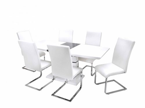 Aurél asztal 140-es Fehér-Szürke + 6 db Boston fehér szék