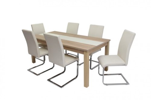 Irish asztal 180-as Sonoma és bézs + 6 db Boston fehér szék