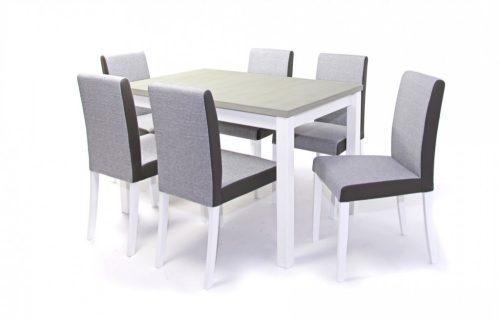 Mokka asztal 120-as Fehér + 6 db Kanzo Fehér és szövetes szék