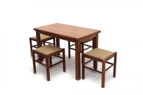 Piano asztal 120-as Mogyoró + 4 db Pizza stoki Világos dió szék