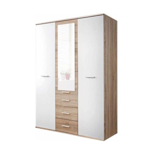 EMIO 01 3 ajtós szekrény, sonoma tölgyfa és fehér/zöld színben 135x55x190 cm