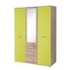 EMIO 01 3 ajtós szekrény, sonoma tölgyfa és fehér/zöld színben 135x55x190 cm