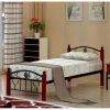 Magenta rusztikus fém ágy, ágykeret ágyráccsal, fekete és sötét tölgyfa színben 92-142x211x86-96 cm