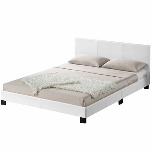 DANETA textilbőr ágykeret ágyráccsal, fehér színben 160-180x200 cm