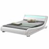 Filida Luxus modern ágy támlába épített RGB LED világítással, fehér textilbőr 162-182x224x68 cm