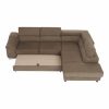 Legas sarokülő ágyazható, ágyneműtartóval, állítható és kényelmes puha fejtámla, króm lábakkal jobbos állással, Orinoco 29 barna szövet  272x85x219 cm