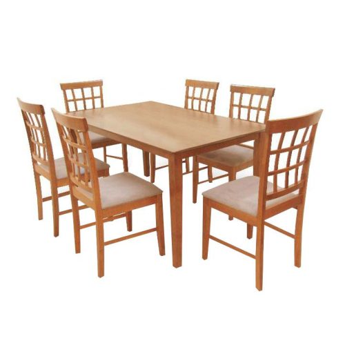 GRID 135-ös étkezőasztal, cseresznyefa és bézs színben + 6 db GRID szék