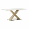 FARNEL Luxus étkezőasztal, magasfényű fehér és beton színben, 160x90x76 cm
