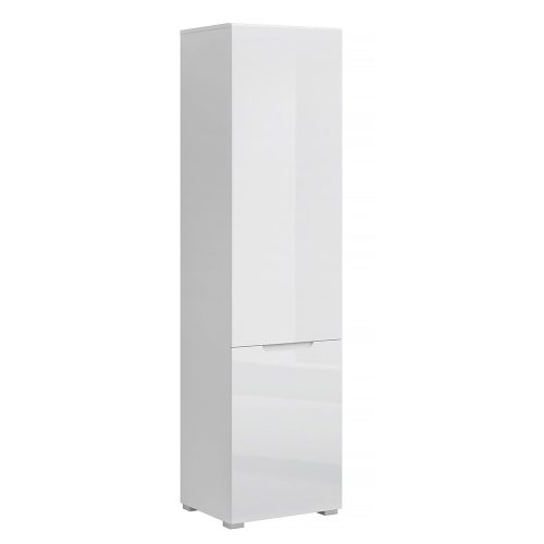 Jolk polcos szekrény 2D, fehér/fehér extra magasfényű HG színben 50x42x190 cm