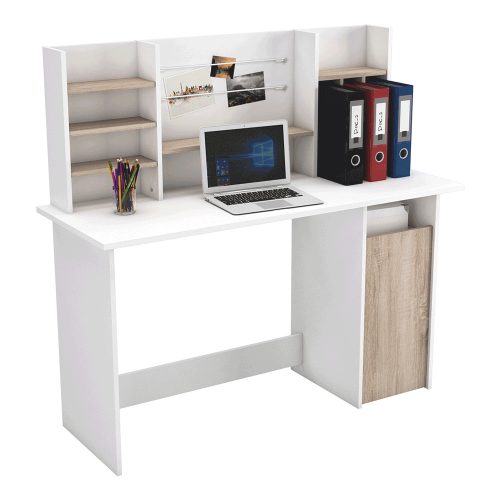 AMBRE számítógépasztal, brushed tölgy/fehér színben, 134,8x50,1x73,7xcm 